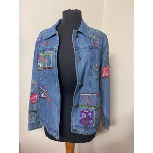 Coldwater Creek Womens Denim Jacket with Embroidery S